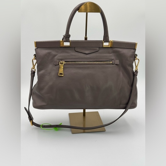 Prada Sughero Soft Calf Leather Large Frame Two Way Bag Taupe+ Lock n Key - Picture 3 of 14